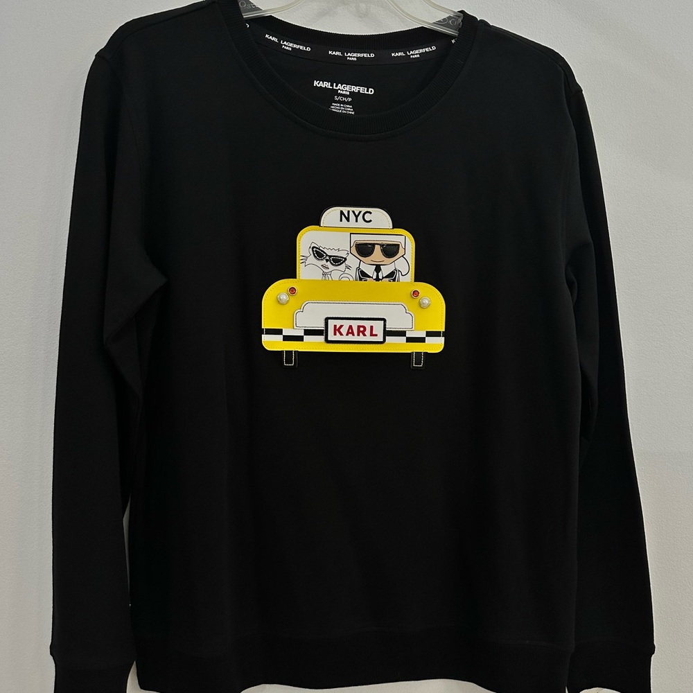 NWT Karl Lagerfeld Paris NYC Taxi Crew Neck Sweater in Black Size Small
